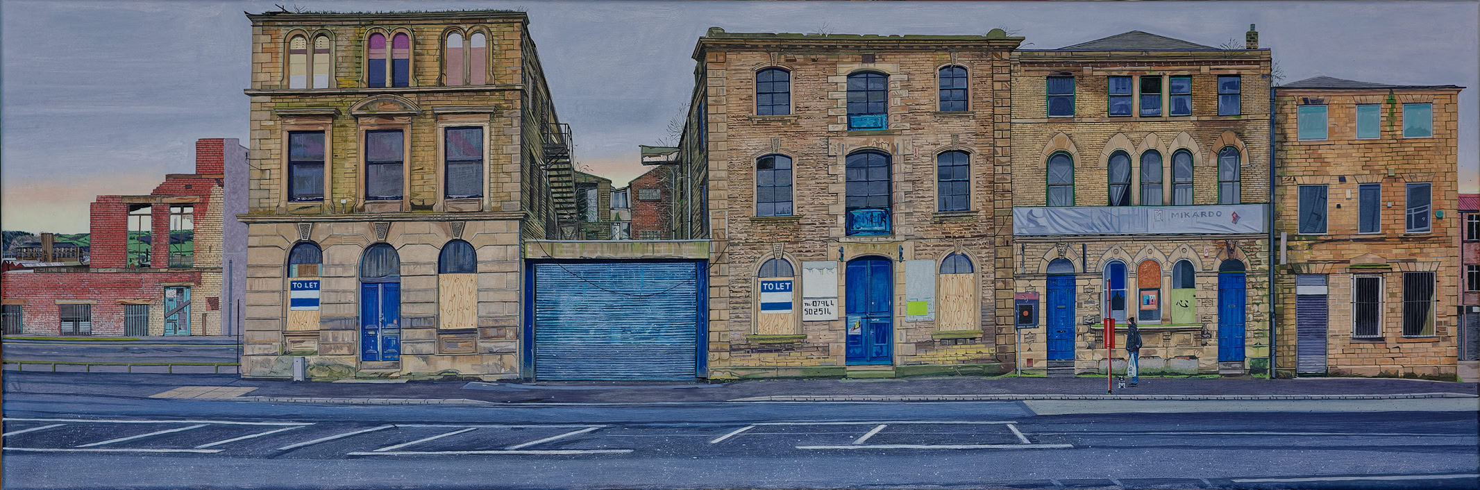 One man and his dog waiting for the last bus out of Mill Town.